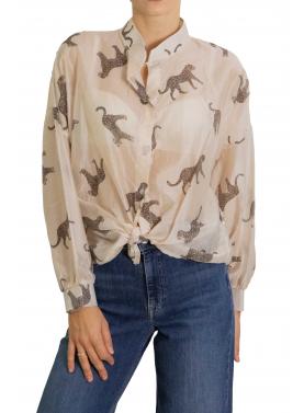 Camicia con collo alla coreana e tigri 